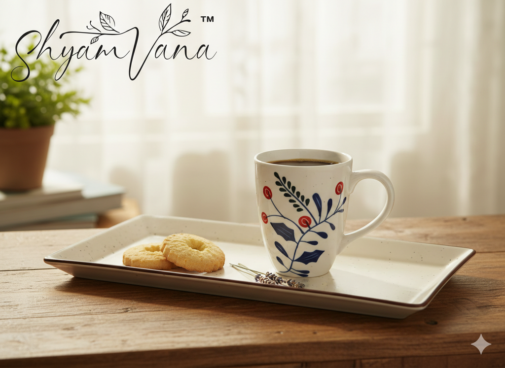 Ceramics- Floral Coffee Mug & Serving Tray Set