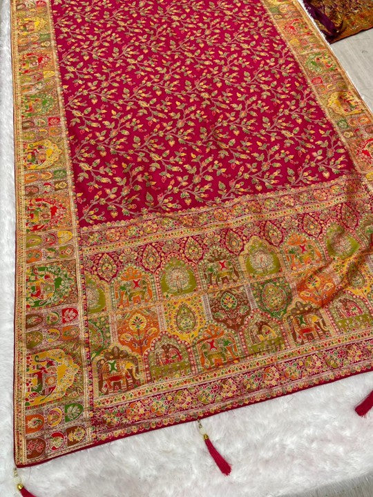 AJ-Dildar – Pashmina Saree with Jhal Design