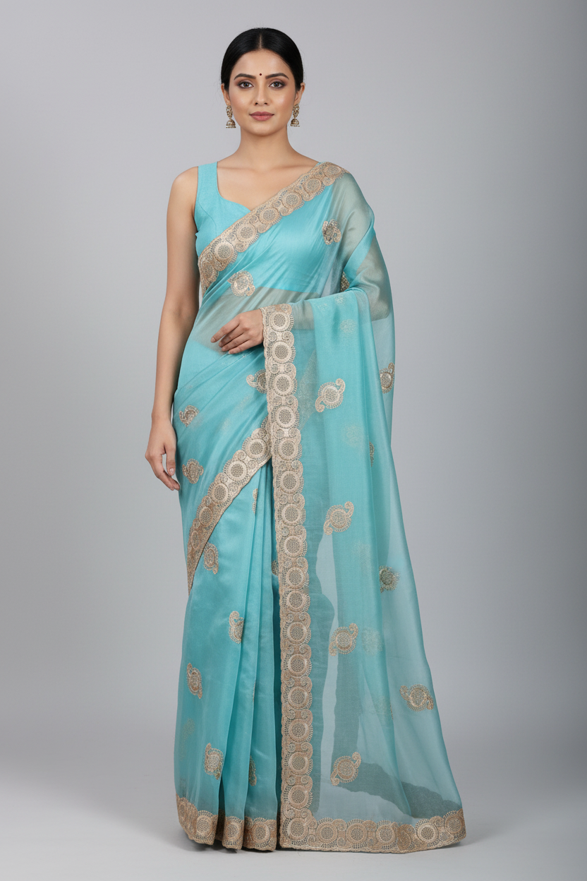 Preeti Sky Blue on Model