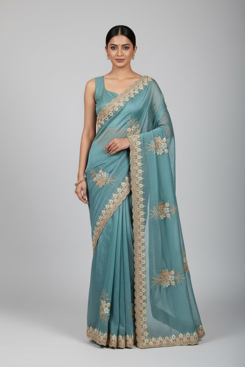 Ruchika Greenish Blue Plain Blouse